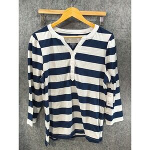 Croft & Barrow Polo Shirt Women's XL Long Sleeve White and Blue Striped NWT Gift